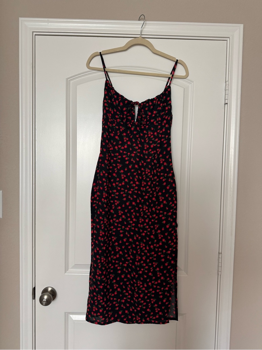 Princess Polly Noda Black Midi Dress with Red Floral Print and Side Slit - Picture 6 of 6
